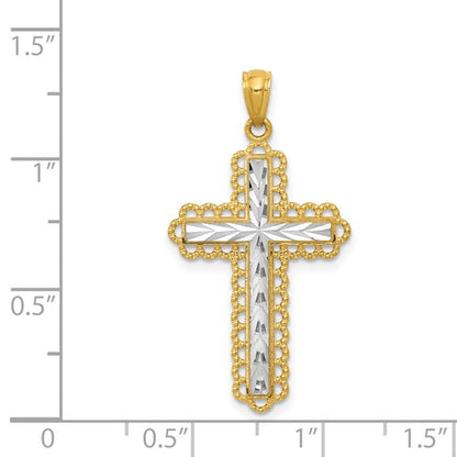 14K and White Rhodium Diamond-cut Cross Pendant