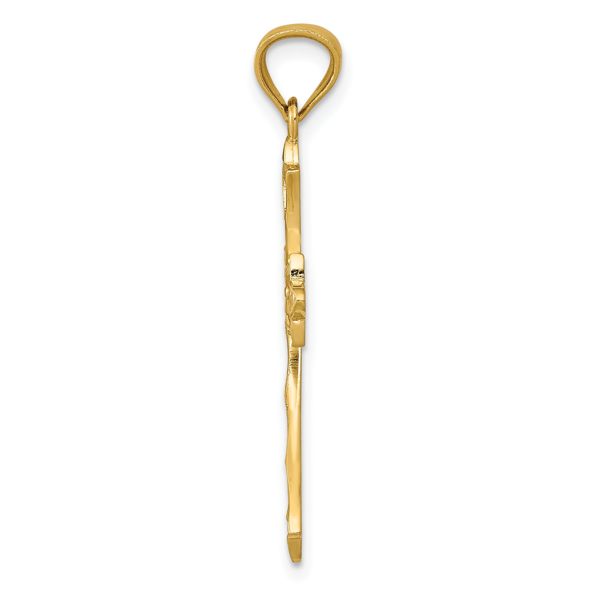 14k Diamond-cut Flower Center Scrolled Cross Pendant