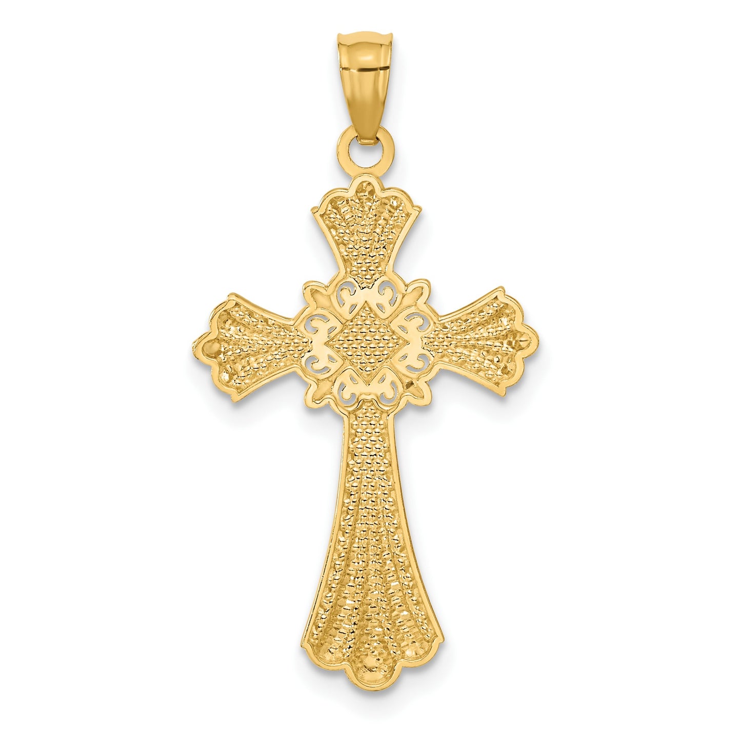 14K with White Rhodium Diamond-Cut Cross Pendant