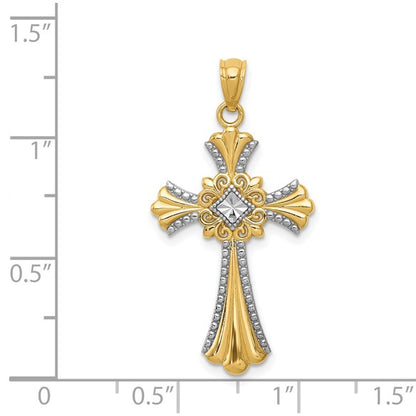 14K with White Rhodium Diamond-Cut Cross Pendant