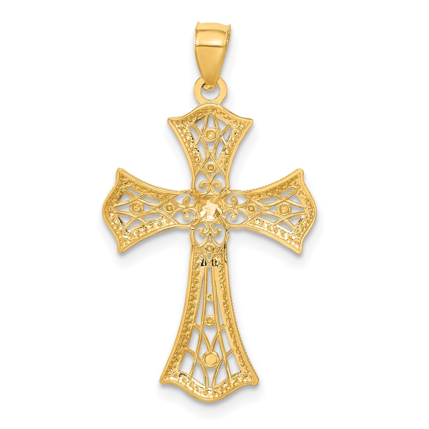 14K with White Rhodium Diamond-Cut Cross Pendant