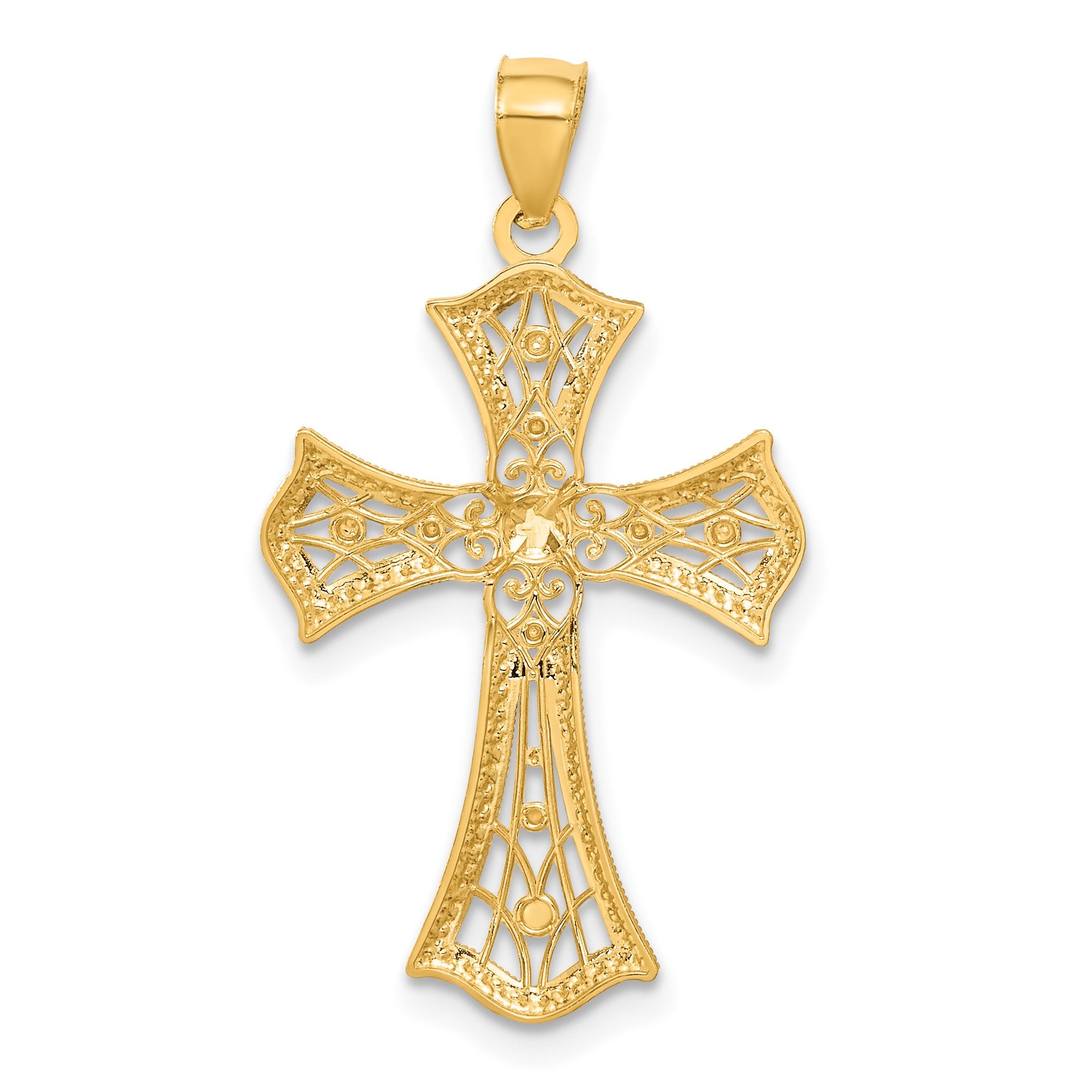 14K with White Rhodium Diamond-Cut Cross Pendant