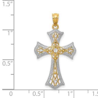 14K with White Rhodium Diamond-Cut Cross Pendant