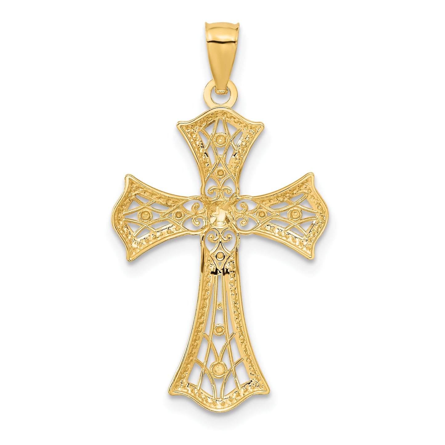14K with White Rhodium Diamond-Cut Cross Pendant