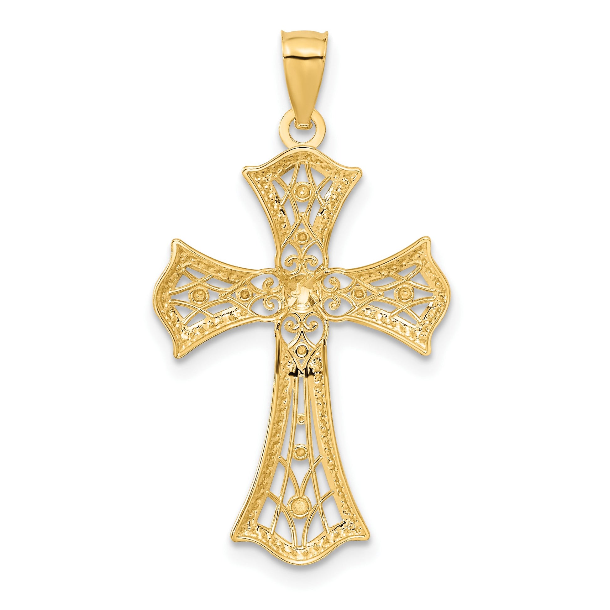 14K with White Rhodium Diamond-Cut Cross Pendant