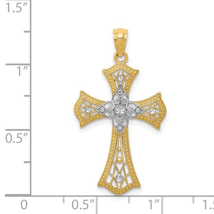 14K with White Rhodium Diamond-Cut Cross Pendant