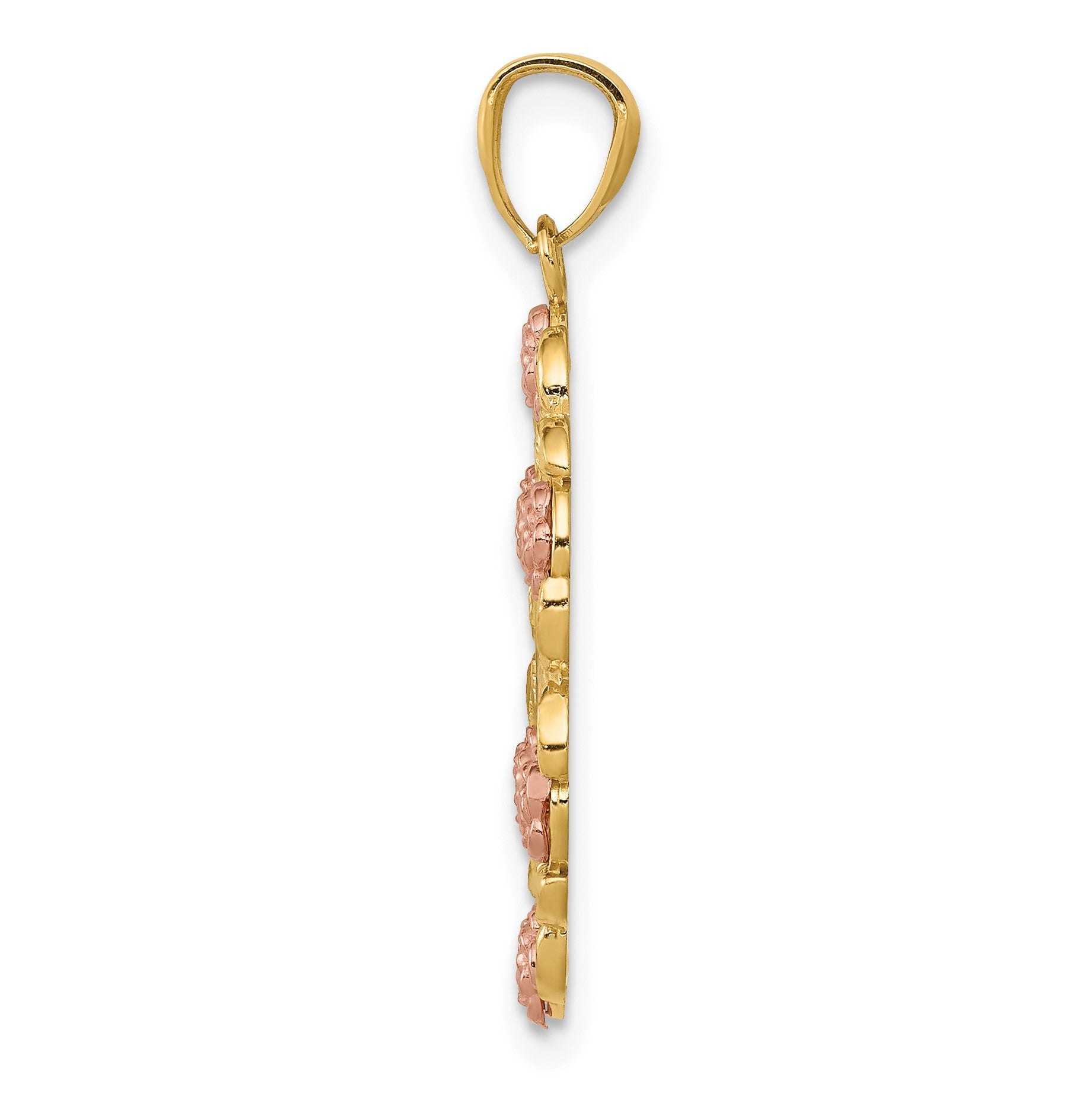 14K Two-Tone with White Rhodium Our Lady of Guadalupe with Flowers Oval Pendant