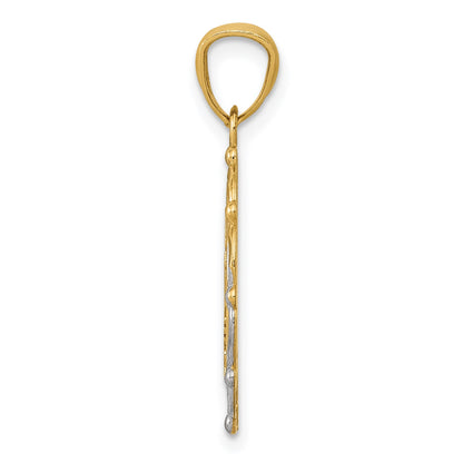 14K and White Rhodium BAPTISM with Cross Scalloped Edge Round Pendant