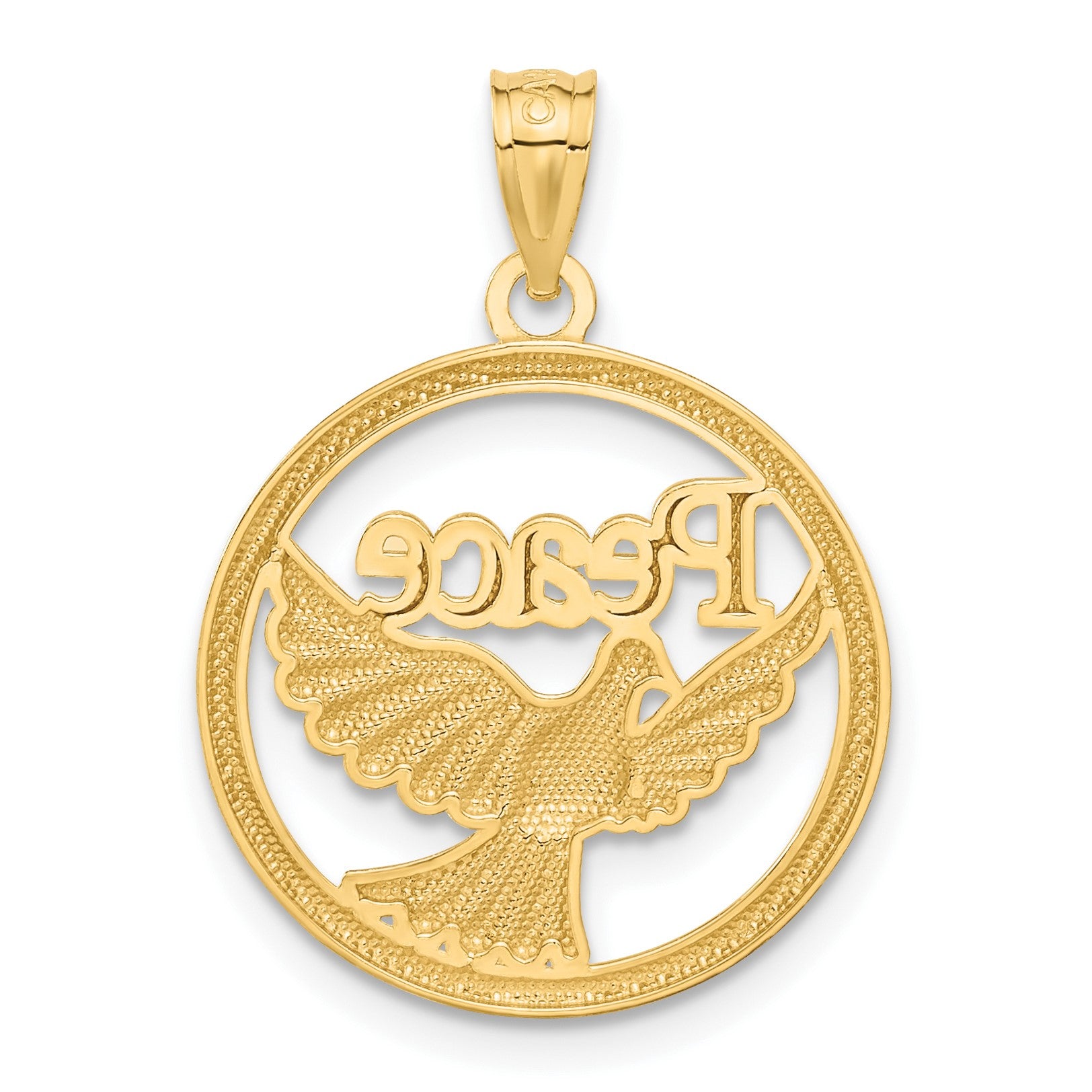 14K and White Rhodium Polished PEACE Dove Circle Pendant