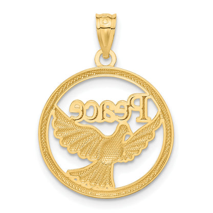 14K and White Rhodium Polished PEACE Dove Circle Pendant