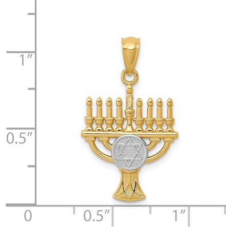 14K and White Rhodium Star of David Menorah Pendant