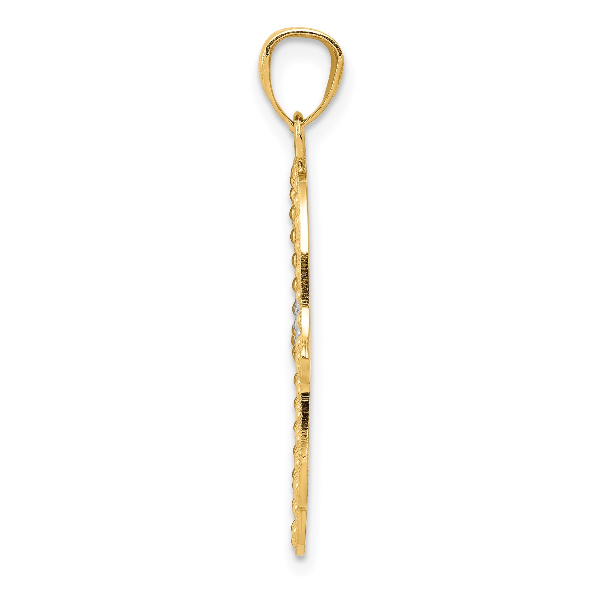 14K and White Rhodium Textured Hamsa and Evil Eye Pendant