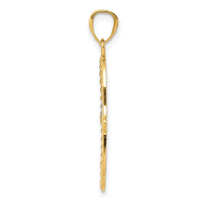 14K and White Rhodium Textured Hamsa and Evil Eye Pendant
