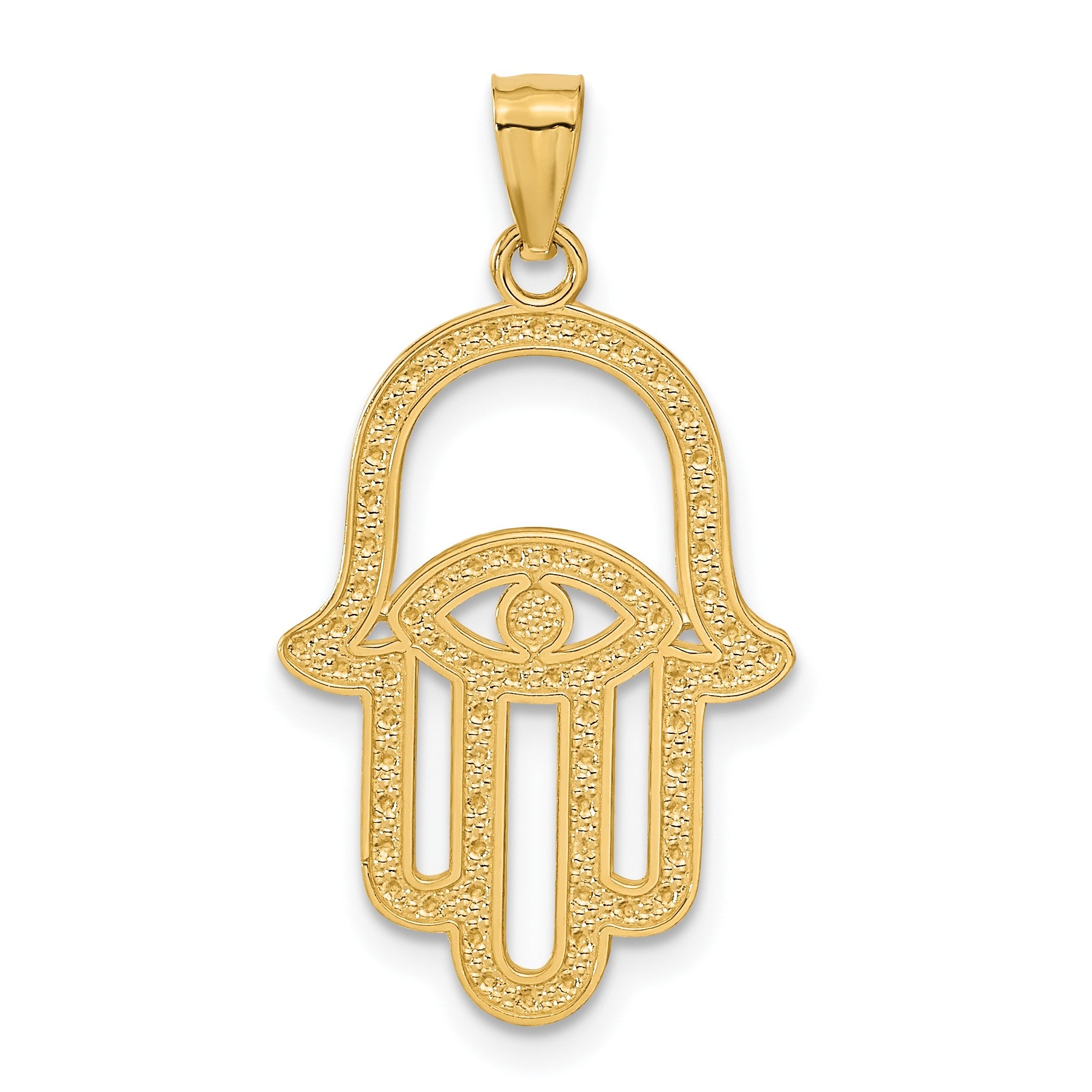 14K and White Rhodium Textured Hamsa and Evil Eye Pendant