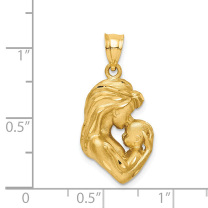14K Brushed Diamond-cut Mom and Baby Pendant