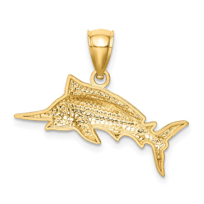 14K Satin Diamond-cut Marlin Pendant
