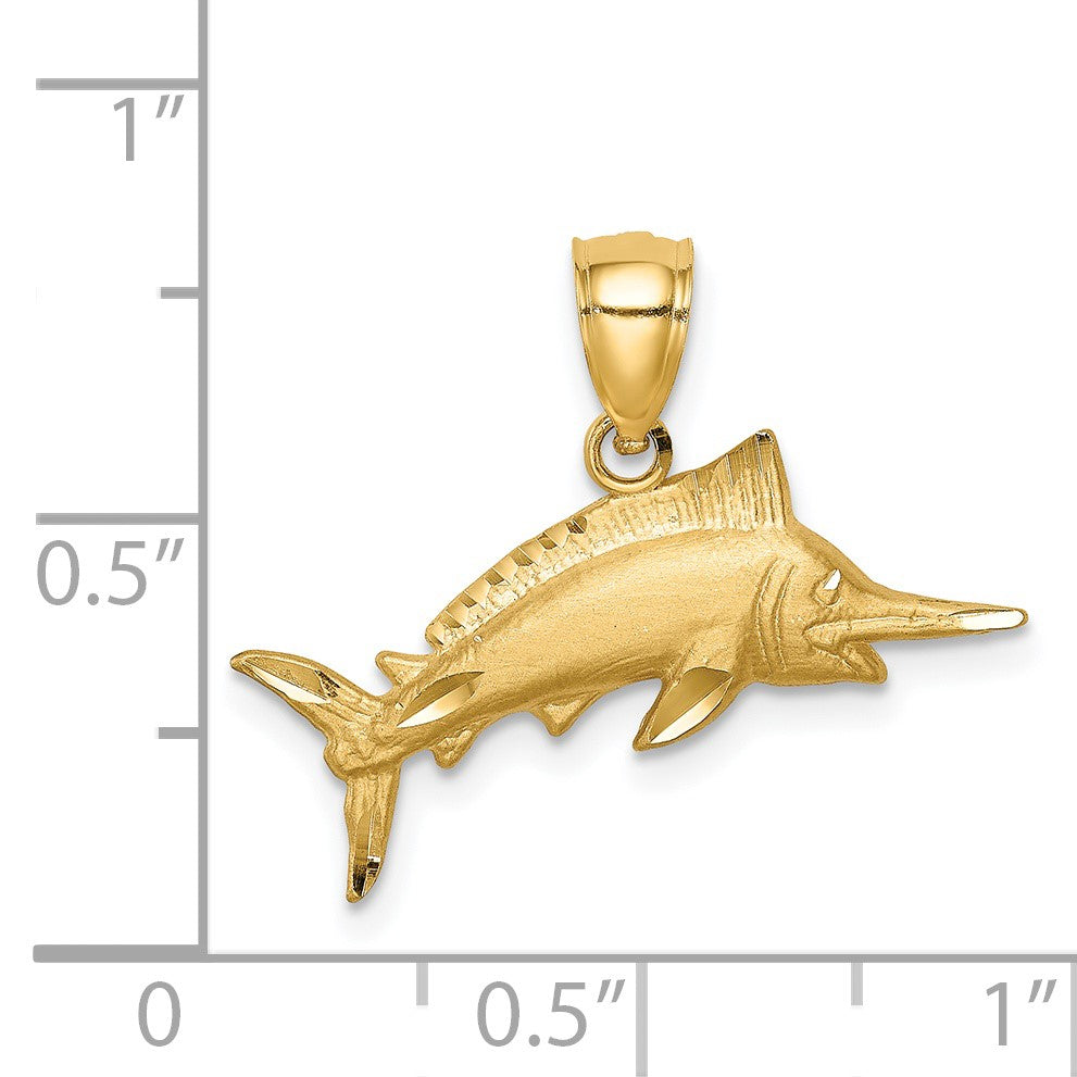 14K Satin Diamond-cut Marlin Pendant