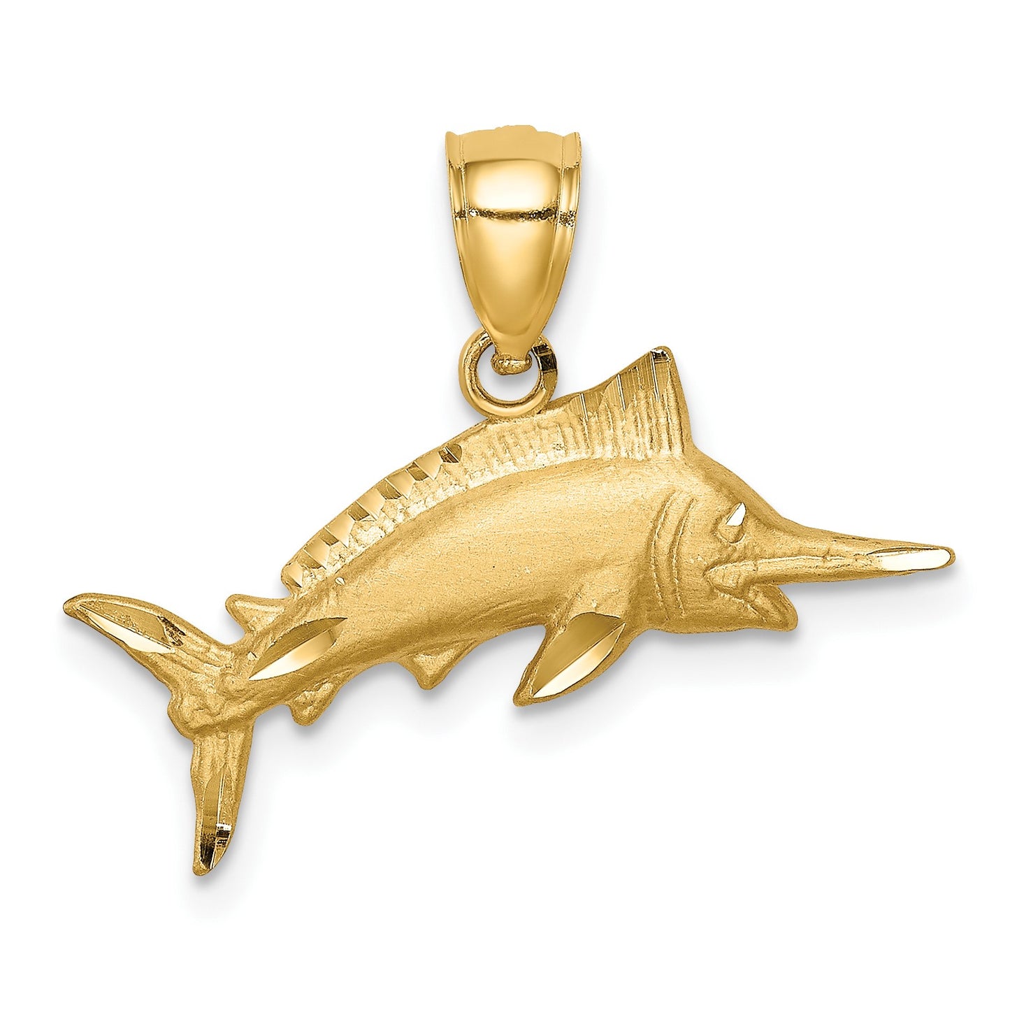 14K Satin Diamond-cut Marlin Pendant