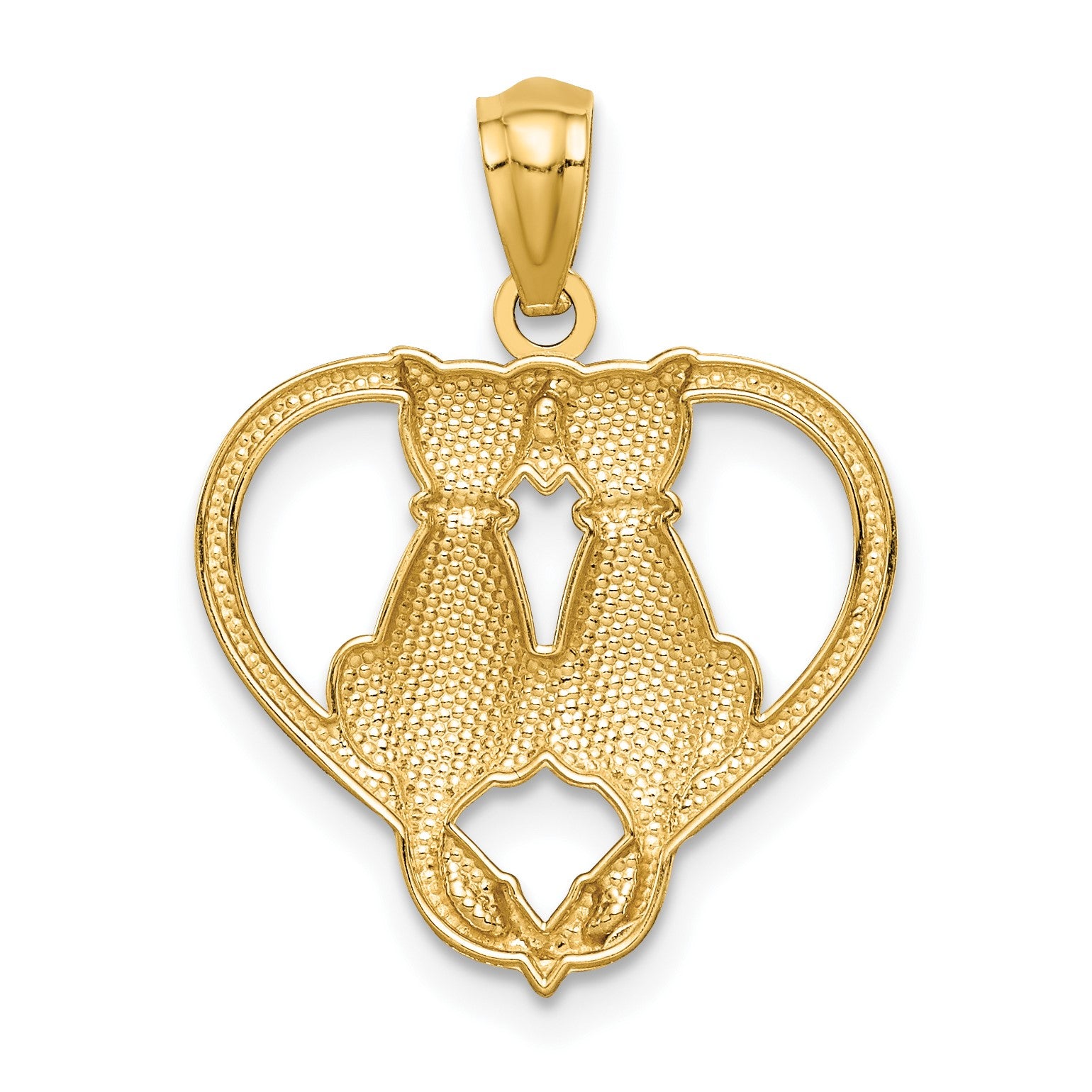 14K Sitting Cats in a Heart Pendant