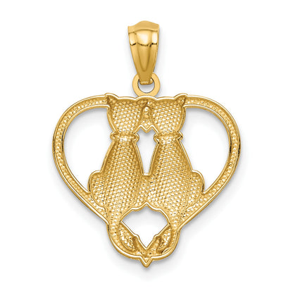 14K Sitting Cats in a Heart Pendant