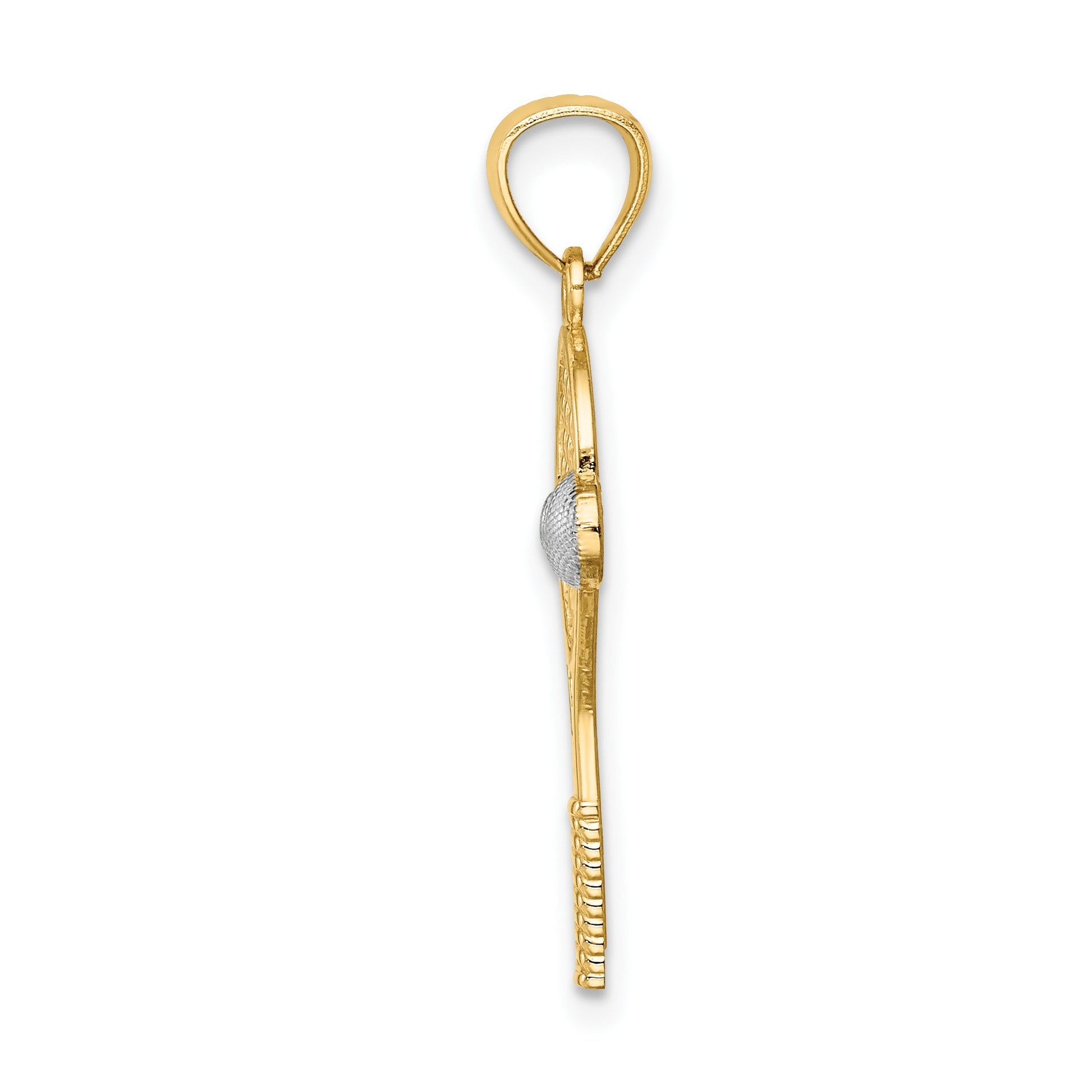 14K and White Rhodium Tennis Racquet and Ball Pendant