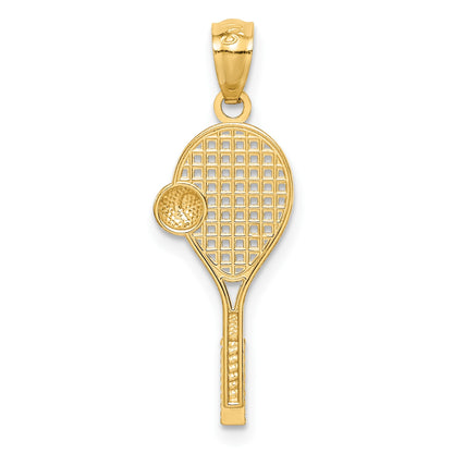 14K and White Rhodium Tennis Racquet and Ball Pendant