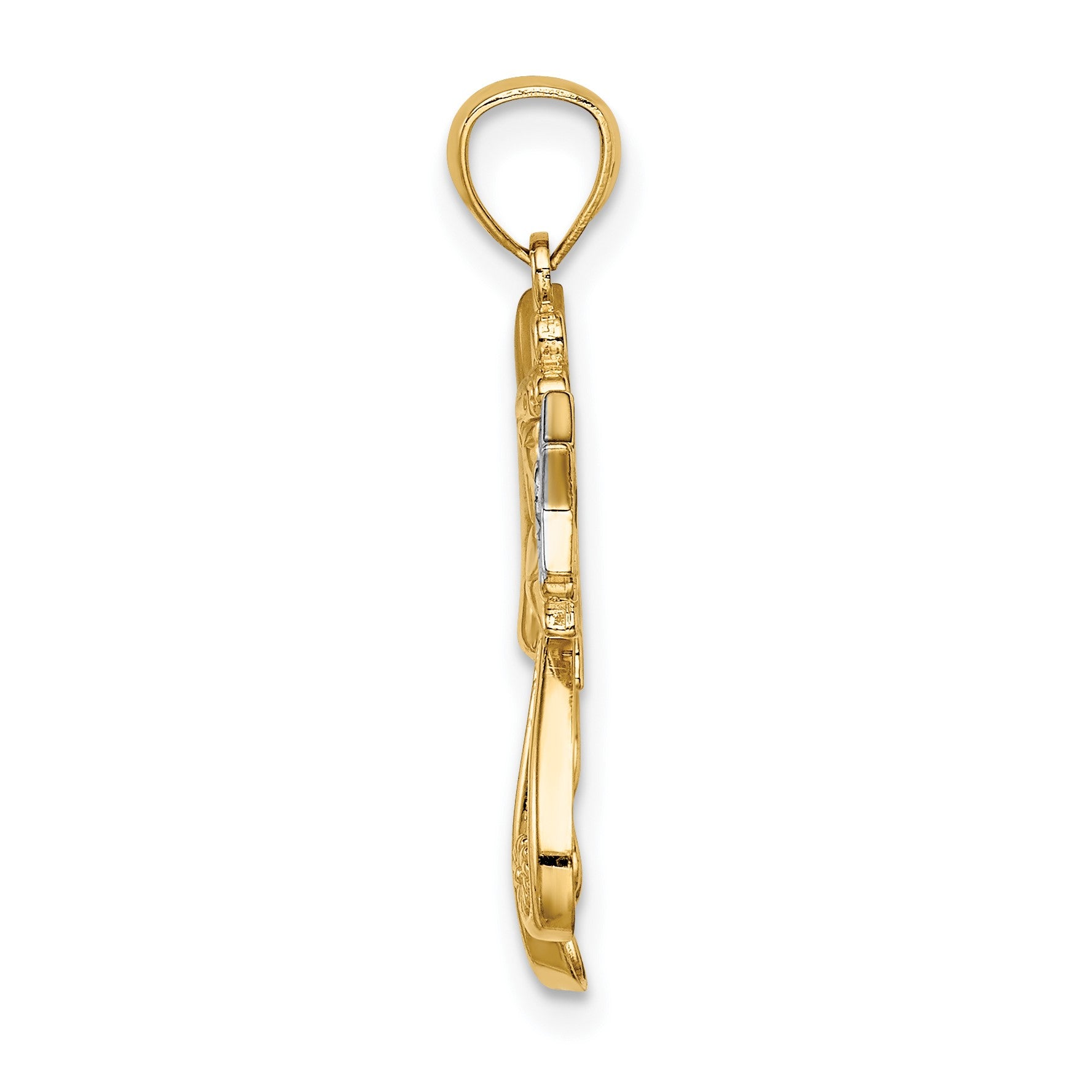 14K and White Rhodium Diamond-cut Angel with a Star Charm