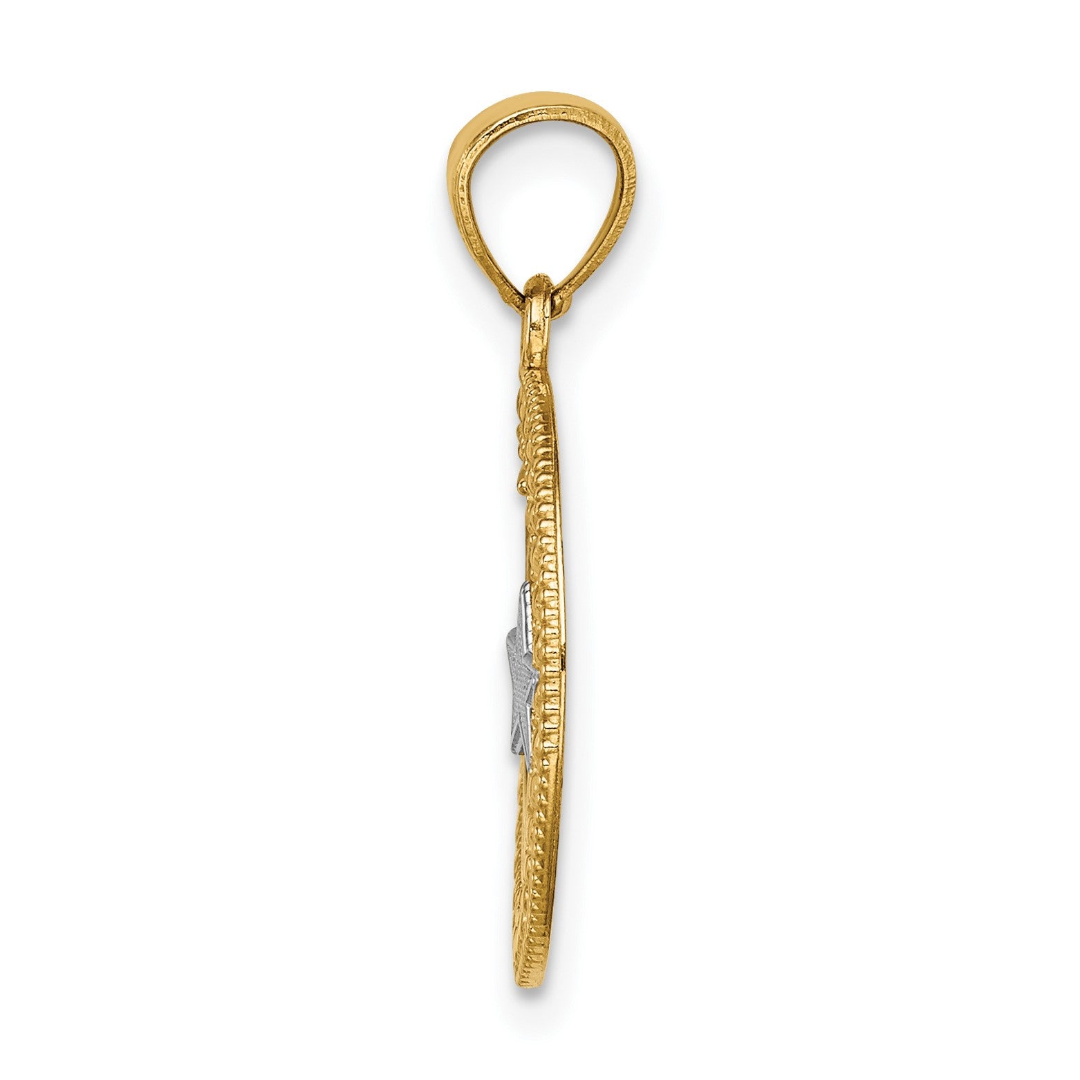14K and White Rhodium Star and Moon Pendant