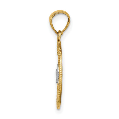 14K and White Rhodium Star and Moon Pendant