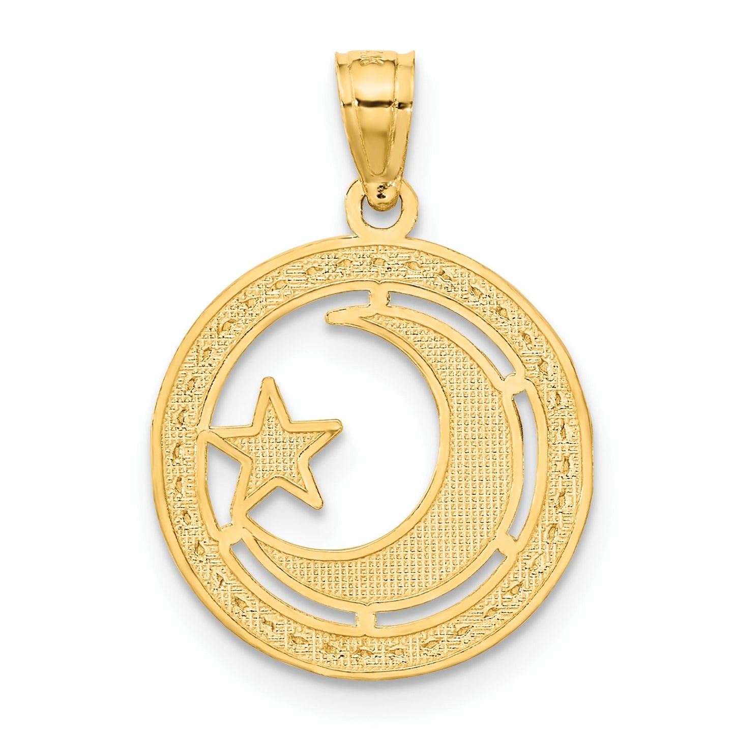14K and White Rhodium Star and Moon Pendant