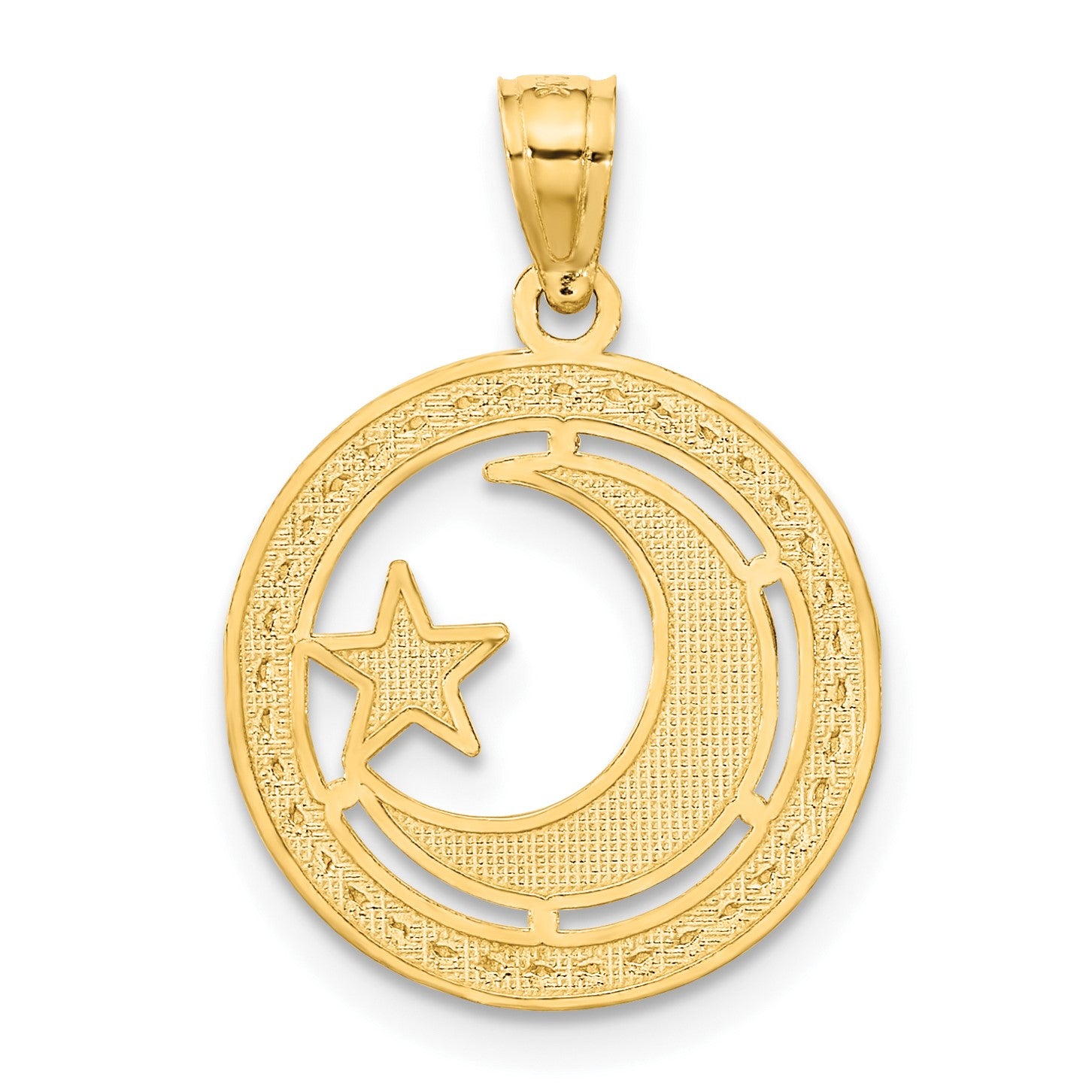 14K and White Rhodium Star and Moon Pendant