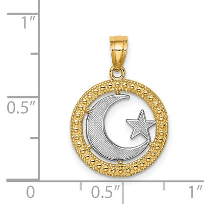 14K and White Rhodium Star and Moon Pendant