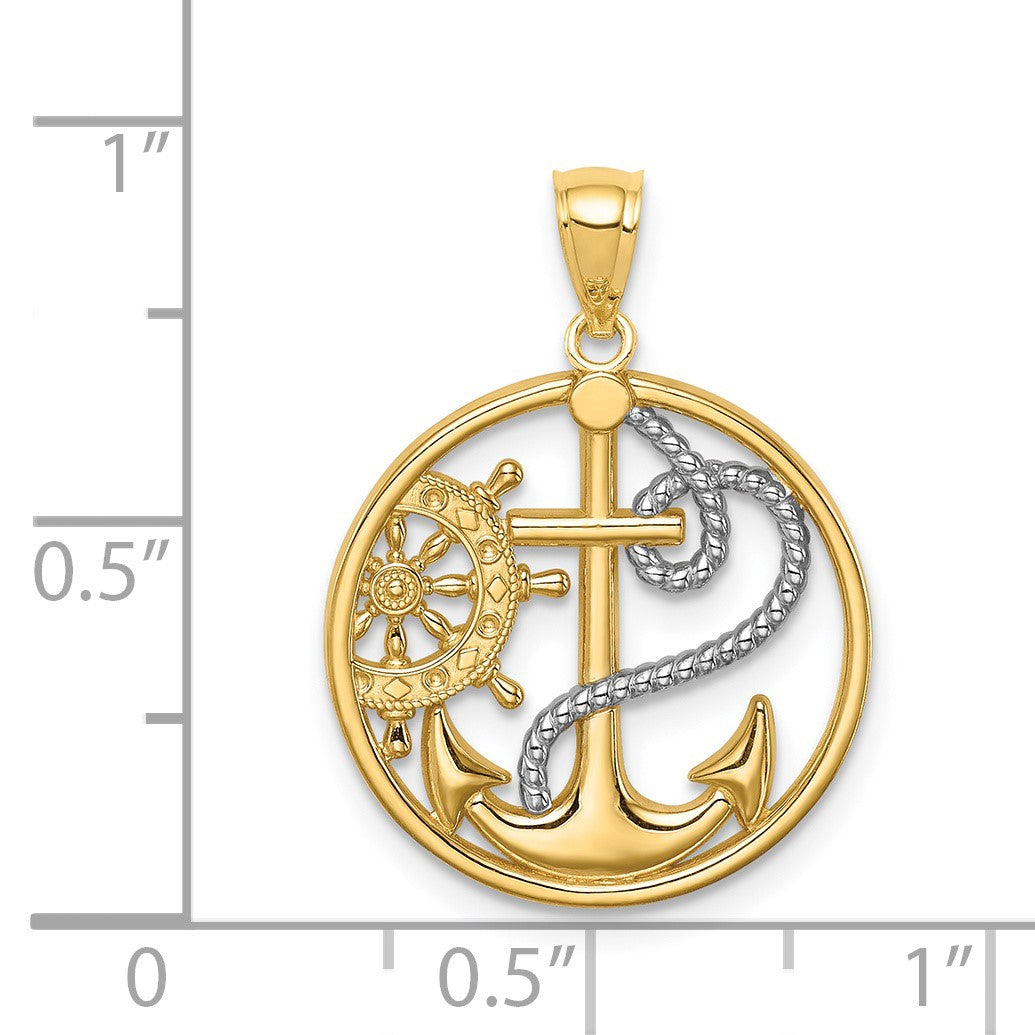 14K and White Rhodium Cross/Anchor/Ships Wheel Pendant