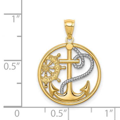 14K and White Rhodium Cross/Anchor/Ships Wheel Pendant