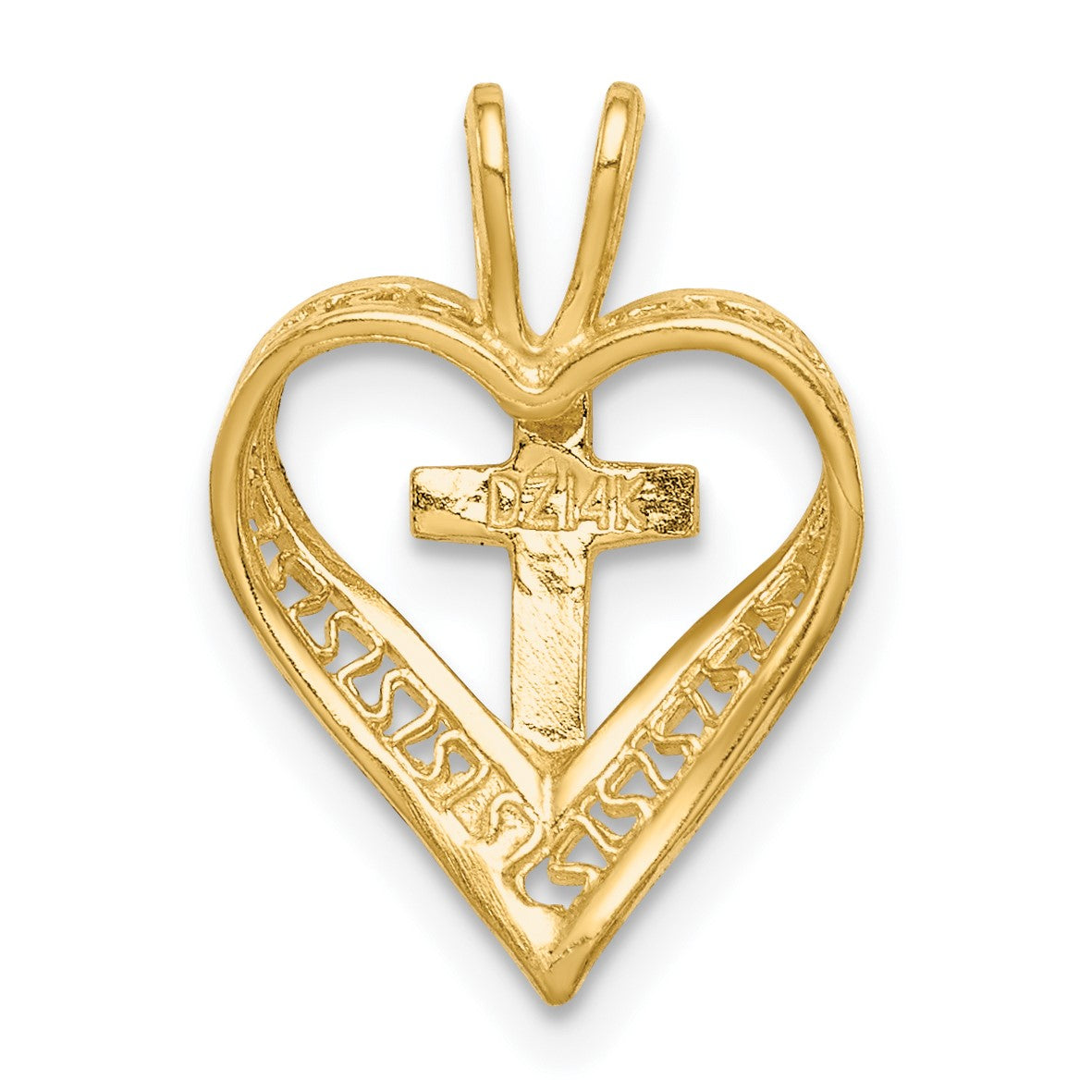 14K Diamond-cut Heart with Cross Chain Slide