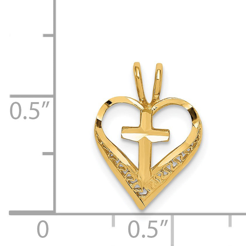 14K Diamond-cut Heart with Cross Chain Slide