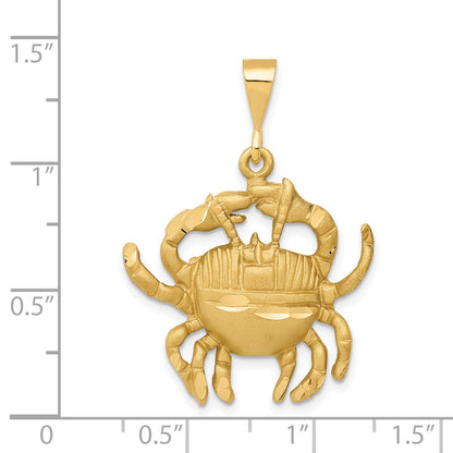 14k Satin Diamond-cut Cancer Zodiac Charm