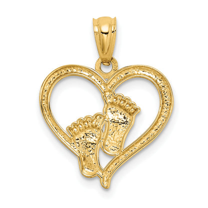 14K Baby Feet in Heart Pendant