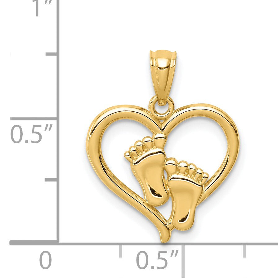 14K Baby Feet in Heart Pendant