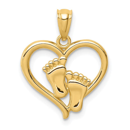 14K Baby Feet in a Heart Pendant