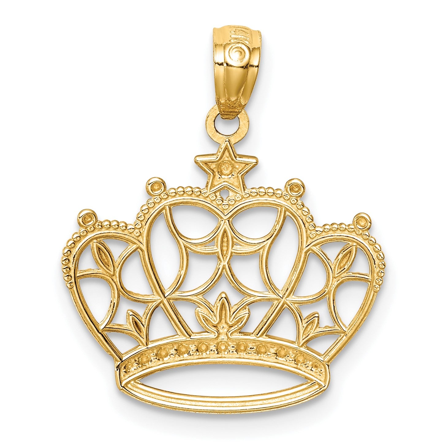 14K and White Rhodium Diamond-cut Filigree Crown Pendant
