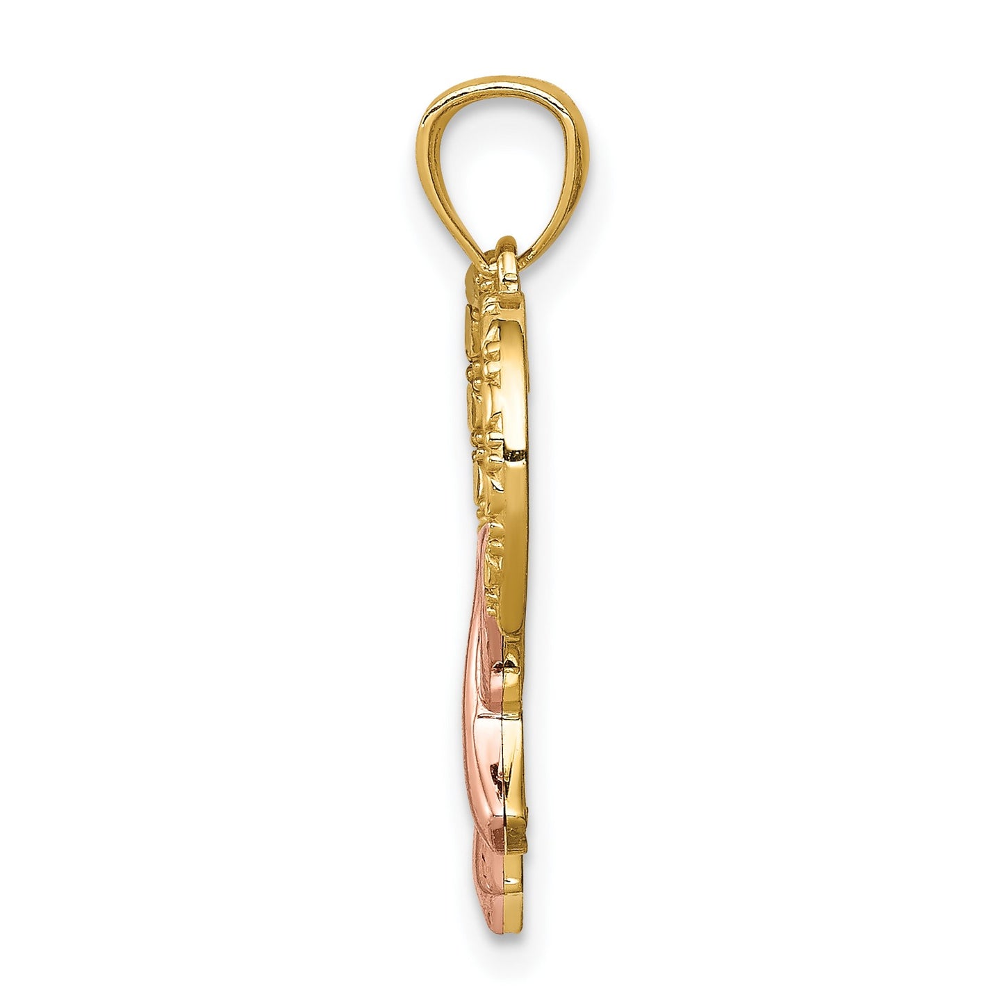 14K and Rose Rhodium Pink Ribbon with Heart Pendant