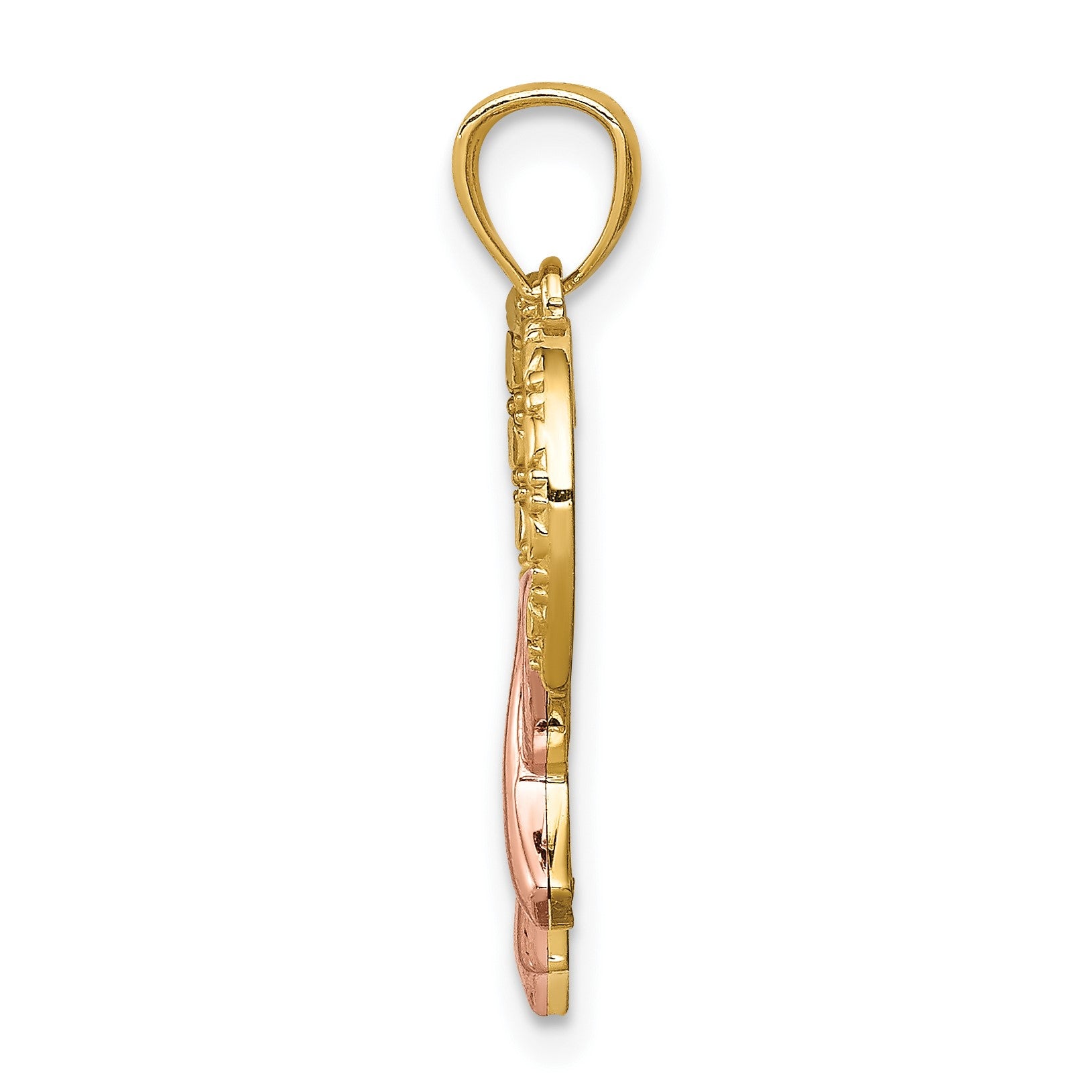 14K and Rose Rhodium Pink Ribbon with Heart Pendant