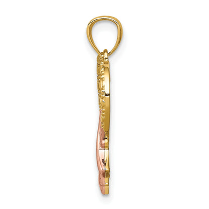 14K and Rose Rhodium Pink Ribbon with Heart Pendant