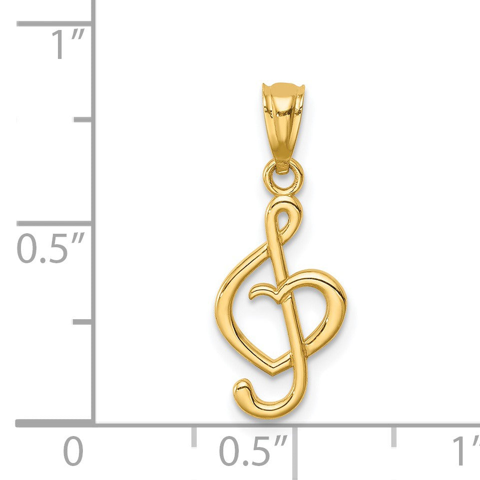 14K Treble Clef With Heart Pendant