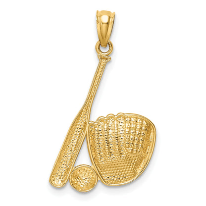 14K and White Rhodium Baseball Glove/Bat/Ball Pendant