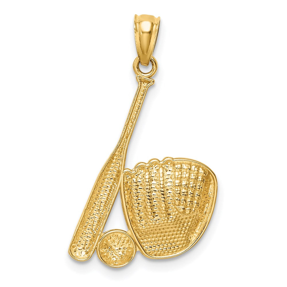 14K White Rhodium Baseball Glove Bat Ball Pendant