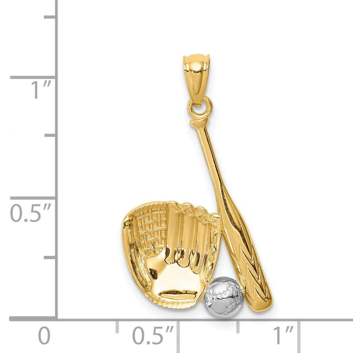 14K and White Rhodium Baseball Glove/Bat/Ball Pendant