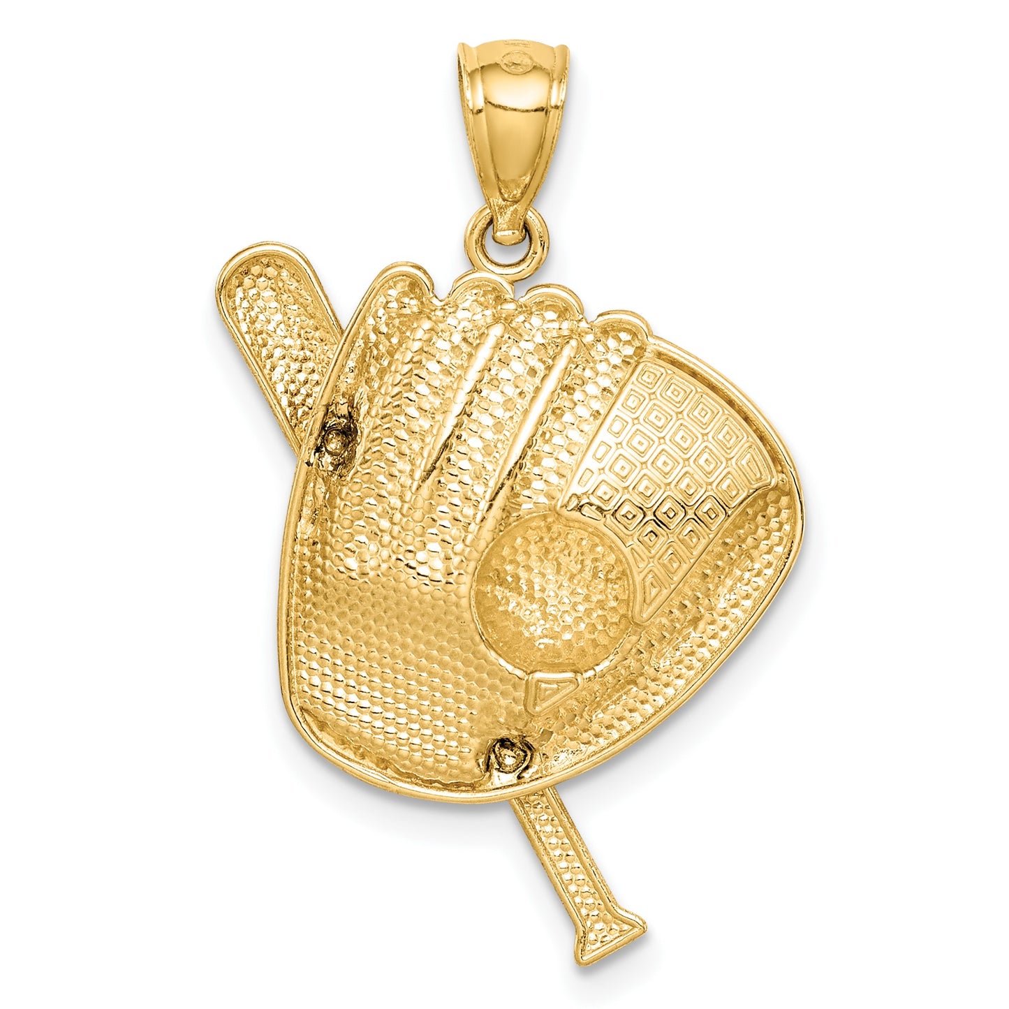 14K and White Rhodium Diamond-cut Baseball Bat/Glove/Ball Pendant