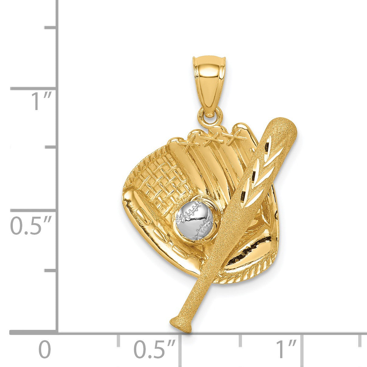 14K and White Rhodium Diamond-cut Baseball Bat/Glove/Ball Pendant